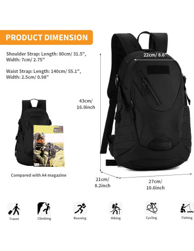 Mochila Táctica Huntvp 20L Nylon 900D para Senderismo