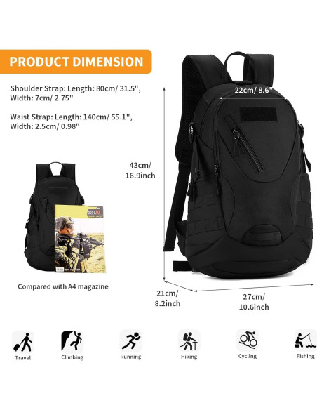 Mochila Táctica Huntvp 20L Nylon 900D para Senderismo