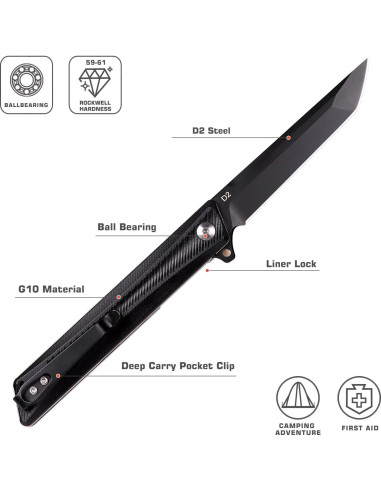 Cuchillo de bolsillo REMETTE GD22K, acero D2, EDC ligero