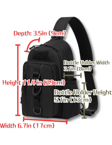 Bolsa de Pecho Táctica Molle con Soporte para Botella Negra