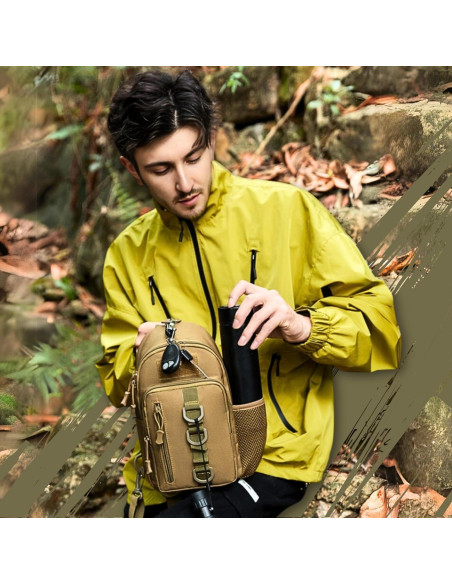 Bolsa de Pecho Táctica Molle con Soporte para Botella Negra