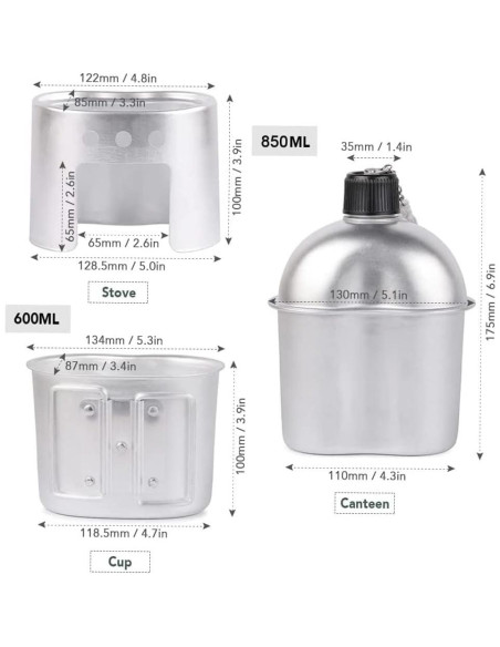 Juego de cocina portátil Tempsnow 4 piezas aluminio camping