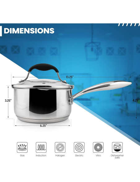 Cacerola AVACRAFT 1.5L Acero Inoxidable con Tapa Colador