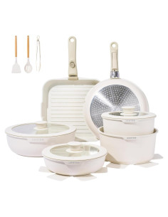 Juego de Ollas y Sartenes Antiadherente JEETEE 25 Pzas Beige