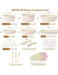 Juego de Ollas y Sartenes Antiadherente JEETEE 25 Pzas Beige 2