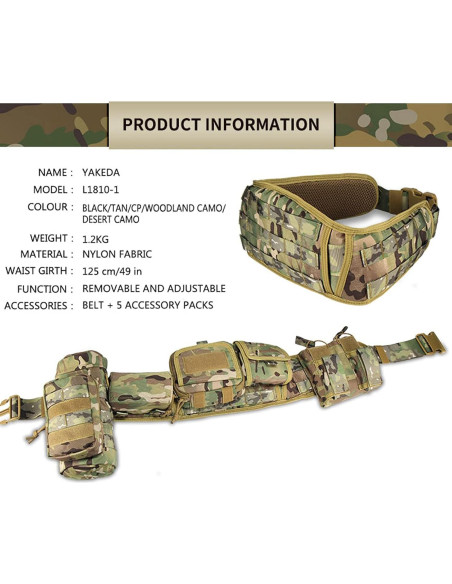 Cinturón Táctico YAKEDA 5 en 1 Nylon Ajustable