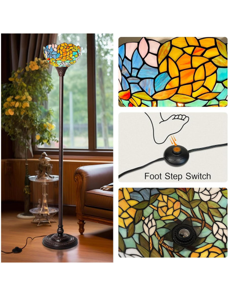 Lámpara de pie Capulina Tiffany 177,8 cm estilo industrial