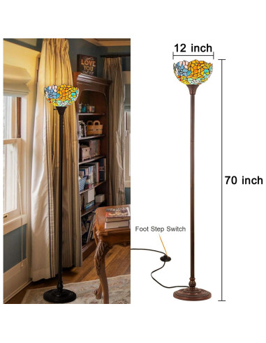 Lámpara de pie Capulina Tiffany 177,8 cm estilo industrial