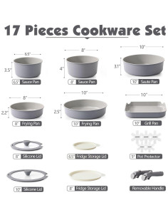 Juego de 17 Piezas SENSARTE Cerámica Antiadherente Gris 2