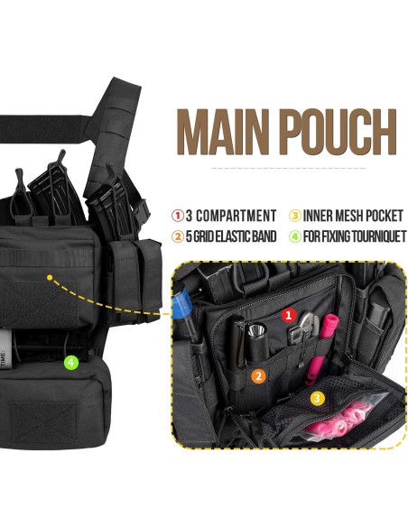Chaleco Táctico VISMIX Ajustable Nylon 4 Bolsas Mag Negro
