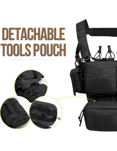 Chaleco Táctico VISMIX Ajustable Nylon 4 Bolsas Mag Negro