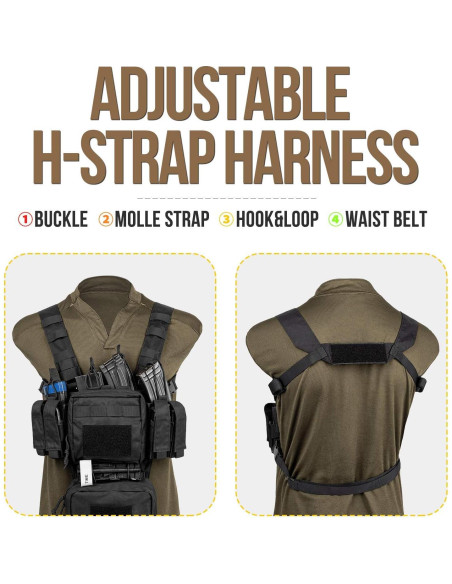 Chaleco Táctico VISMIX Ajustable Nylon 4 Bolsas Mag Negro