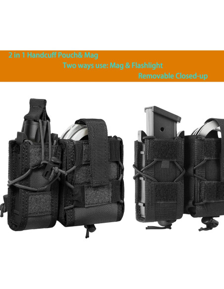 Bolsa Táctica LarKoo para Esposas y Cargador 9mm Negro