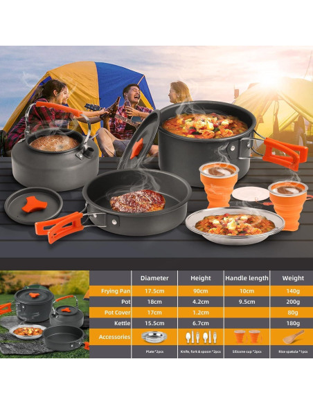 Juego de Cocina Camping Sanheshun 18 Piezas Aluminio