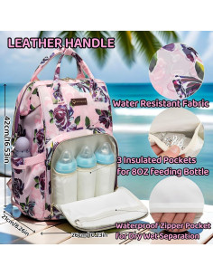 Mochila de Pañales Floral con Cargador USB y 14 Bolsillos 2