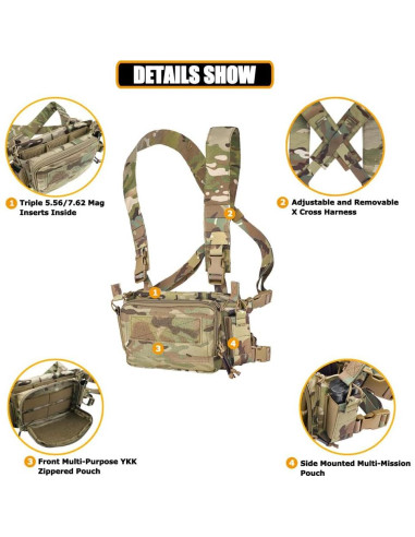 Chaleco Táctico KRYDEX con Pouch Triple y Arnés Ajustable