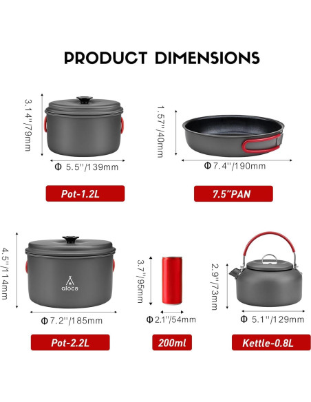 Juego de cocina Alocs 8 Piezas para Camping 2.2L y más