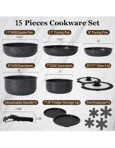 Juego de 15 Piezas SODAY Ollas y Sartenes Antiadherentes 2