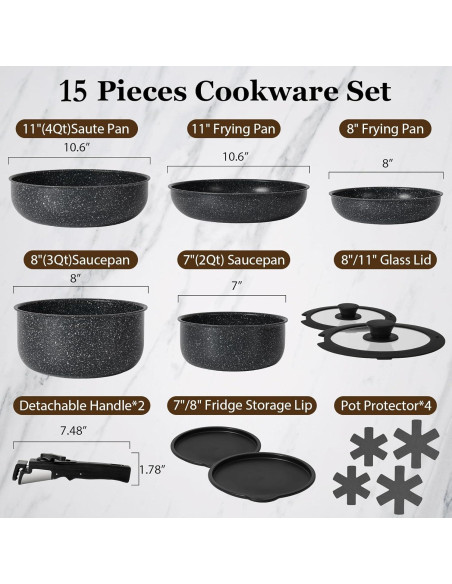Juego de 15 Piezas SODAY Ollas y Sartenes Antiadherentes