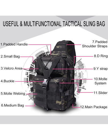 Bolsa de Bandolera Táctica HAOMUK EDC Compacta 24x16x35cm