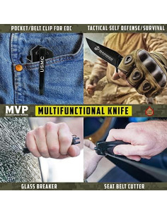 Cuchillo Plegable Táctico USMC Negro 8.89 cm Hoja 2