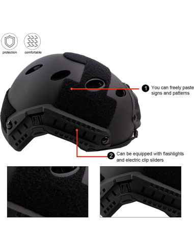 Casco Táctico Booiu Rápido Airsoft PJ Negro 55-60 cm