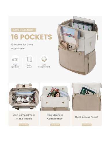 Mochila LOVEVOOK para Laptop 15.6" Beige-Khaki USB