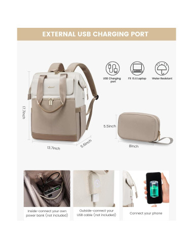 Mochila LOVEVOOK para Laptop 15.6" Beige-Khaki USB