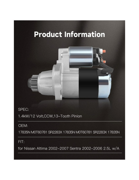 Arrancador OCPTY para Nissan Altima/Sentra 2.5L 2002-2007