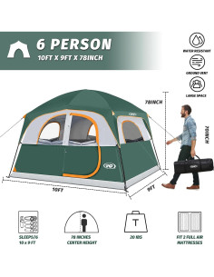 Tienda de Camping UNP para 6 Personas Impermeable Verde 2