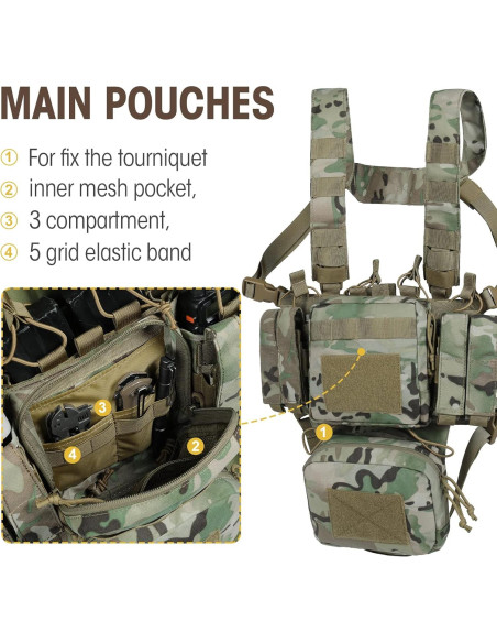 Chaleco Táctico VISMIX Ajustable Camo con 8 Bolsas Molle