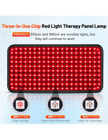 Lámpara de Terapia de Luz Roja HALIDODO 660/850/940nm Ajustable