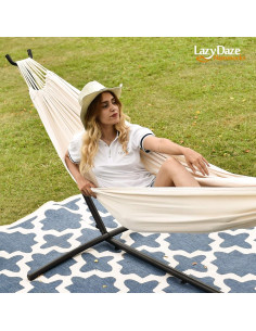 Hamaca Doble Lazy Daze con Soporte de Acero 204 kg Beige 2