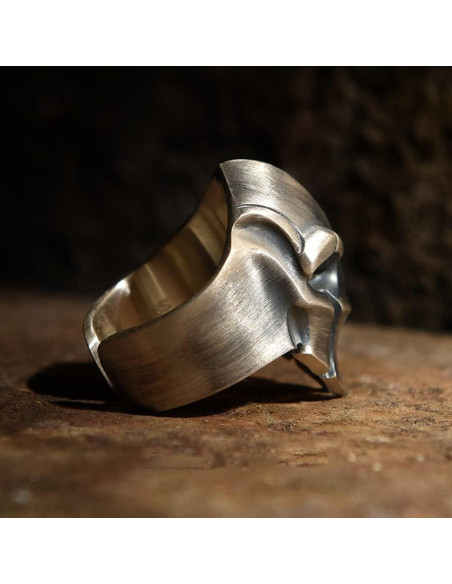 Anillo Espartano Ajustable de Calavera para Hombre - Plata Vintage