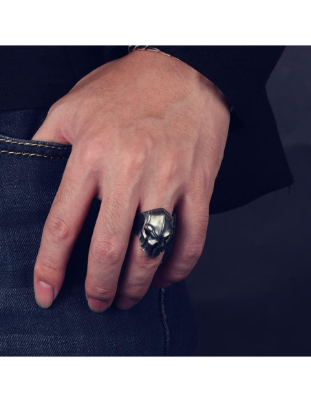 Anillo Espartano Ajustable de Calavera para Hombre - Plata Vintage