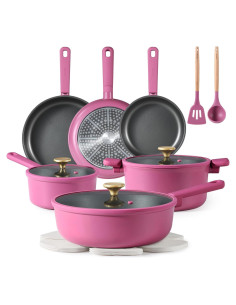 Juego de Ollas y Sartenes CAROTE 16 Piezas Rosa Claro