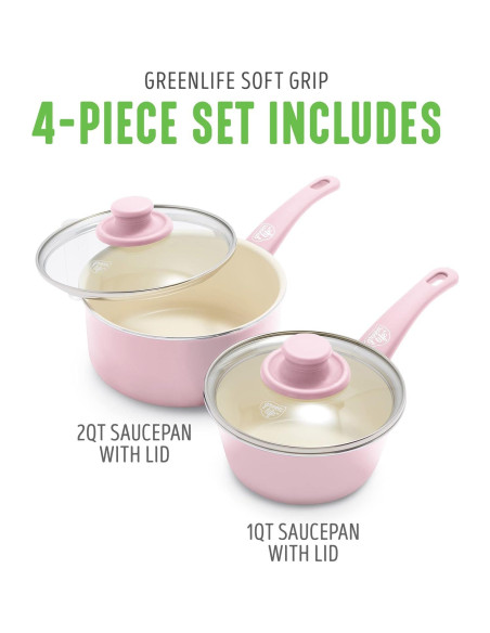 Juego de Cacerolas GreenLife Rosa 1.89L Cerámica Antiadherente