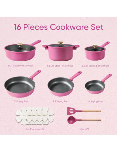 Juego de Ollas y Sartenes CAROTE 16 Piezas Rosa Claro 2