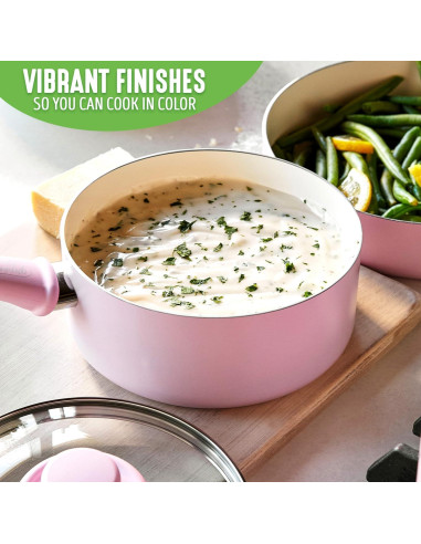 Juego de Cacerolas GreenLife Rosa 1.89L Cerámica Antiadherente