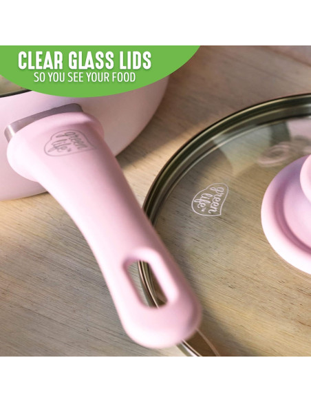 Juego de Cacerolas GreenLife Rosa 1.89L Cerámica Antiadherente