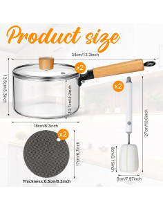 Juego de Ollas de Vidrio Uiifan 1.8L con Tapa y Mango 2