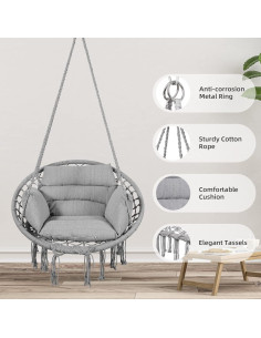 Silla Hamaca Goutime Gris con Cojín y Hardware Incluido 2