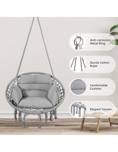 Silla Hamaca Goutime Gris con Cojín y Hardware Incluido