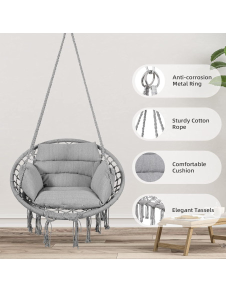 Silla Hamaca Goutime Gris con Cojín y Hardware Incluido