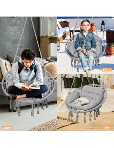 Silla Hamaca Goutime Gris con Cojín y Hardware Incluido