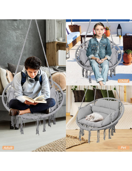 Silla Hamaca Goutime Gris con Cojín y Hardware Incluido