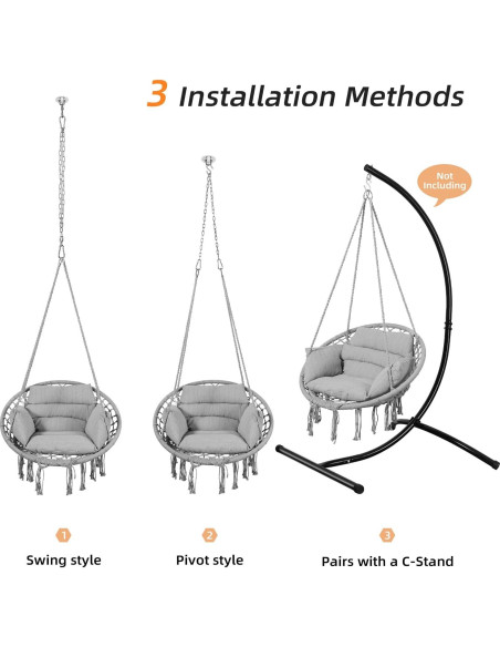 Silla Hamaca Goutime Gris con Cojín y Hardware Incluido