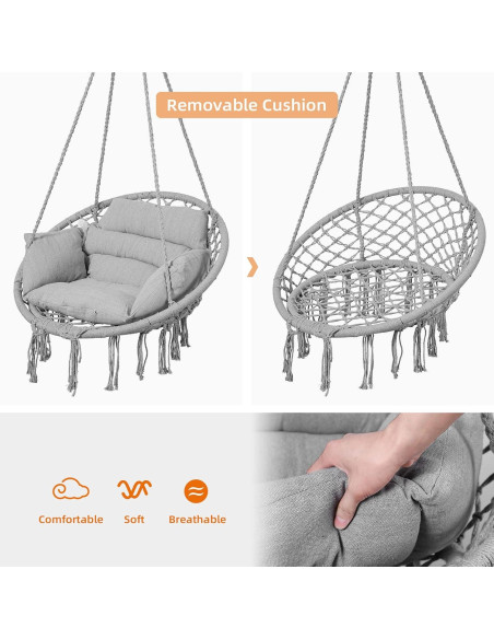 Silla Hamaca Goutime Gris con Cojín y Hardware Incluido