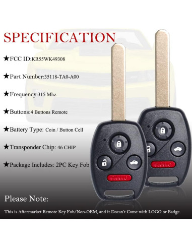 Control Remoto MechanMagic para Honda Pilot y Accord 2 Piezas