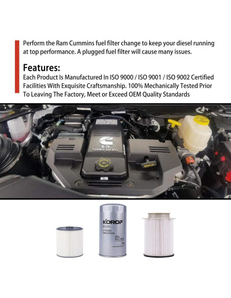 Juego de Filtro de Combustible KOROP para Dodge Ram 6.7L 2019-2022